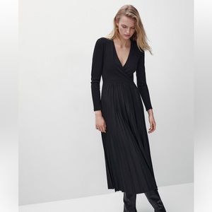 Massimo Dutti Contrast Knit Dress with Pleated Skirt